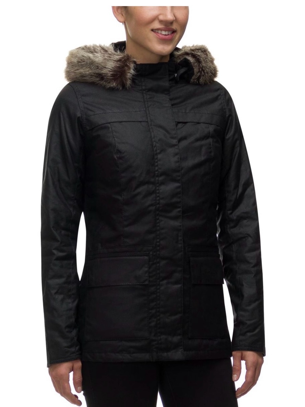 Like new Barbour Ellen wax jacket women’s Black Faux-Fur Trim tartan size 8